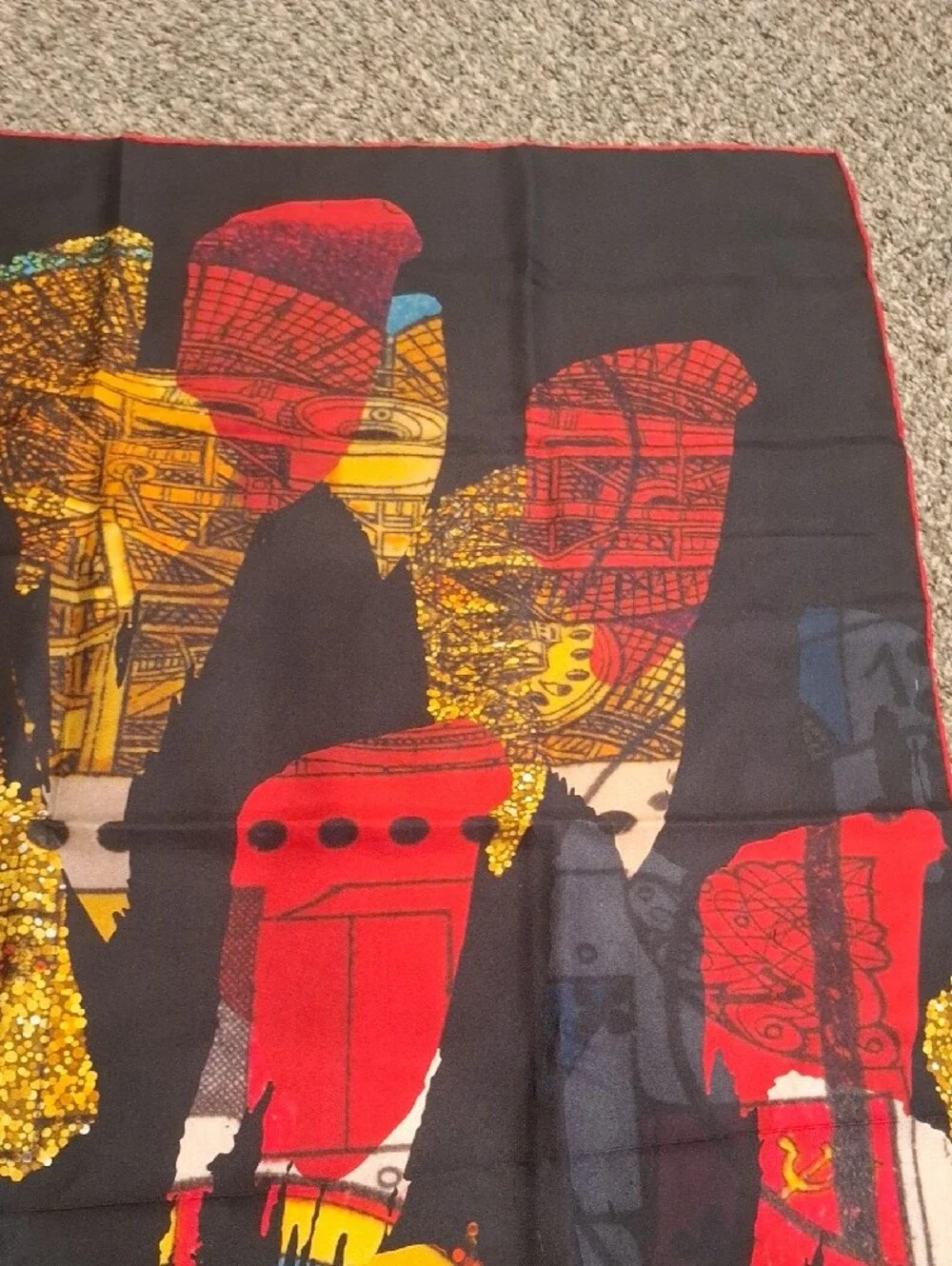Black Multicolor Abstract Silk Accent Scarf by Bianca Emiliano